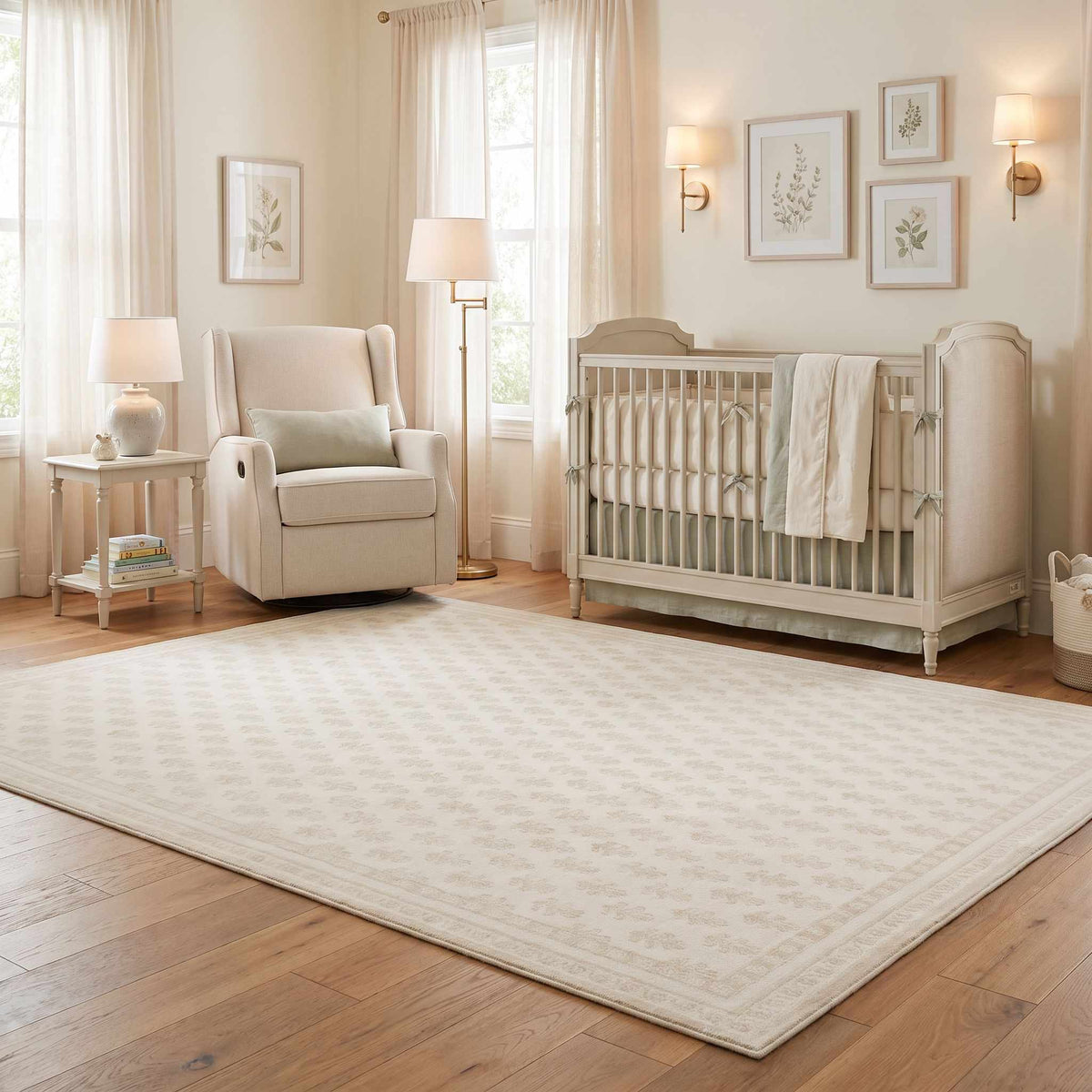 Darwid Beige Damask Washable Area Rug