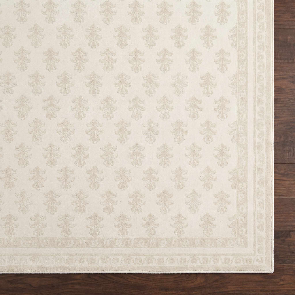 Darwid Beige Damask Washable Area Rug