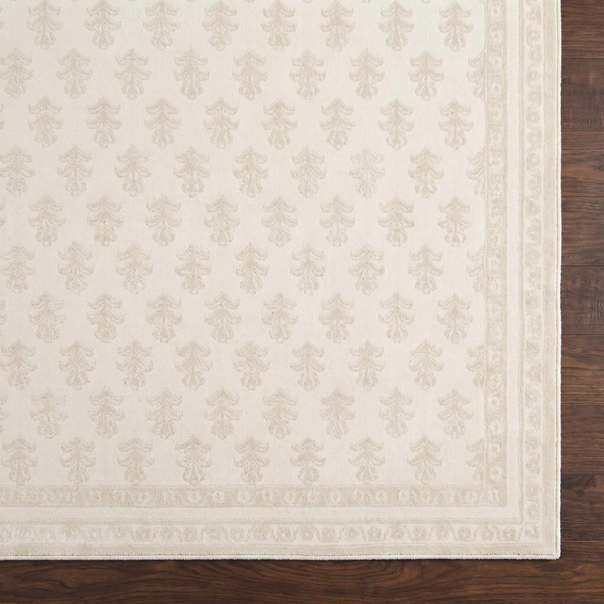 Darwid Beige Damask Washable Area Rug