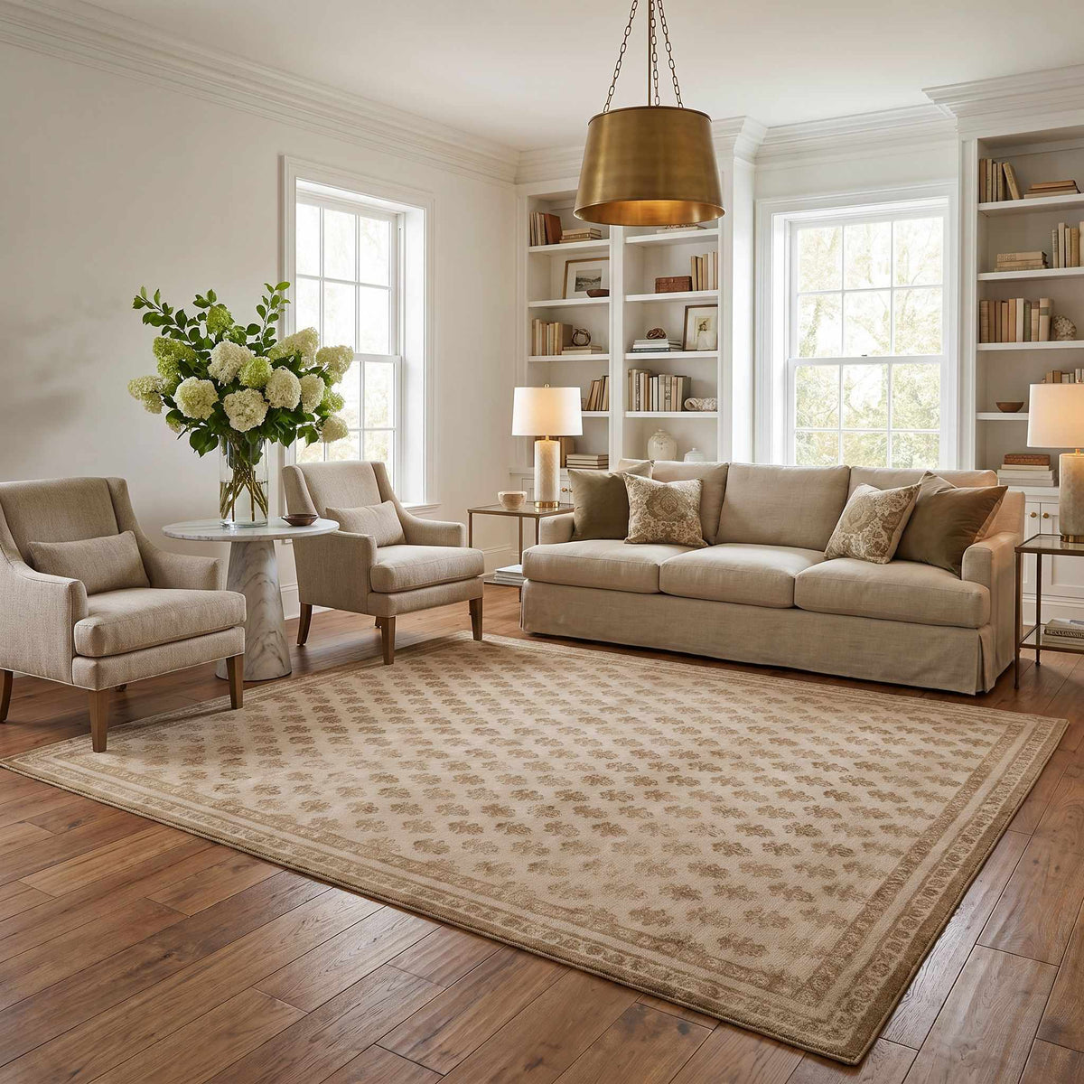 Darwid Camel Damask Washable Area Rug