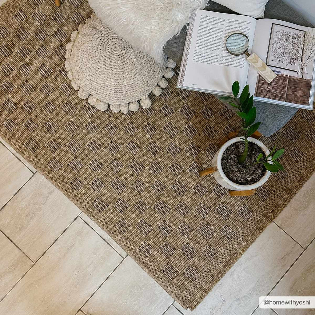 Jurek Beige Checkered Outdoor Area Rug