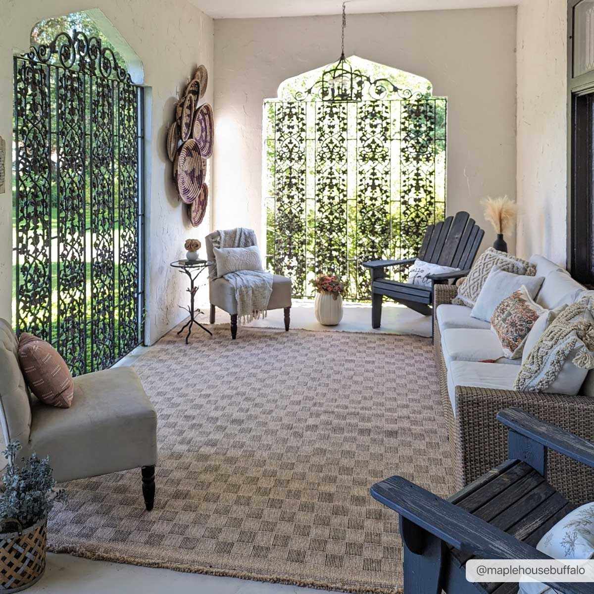 Jurek Beige Checkered Outdoor Area Rug