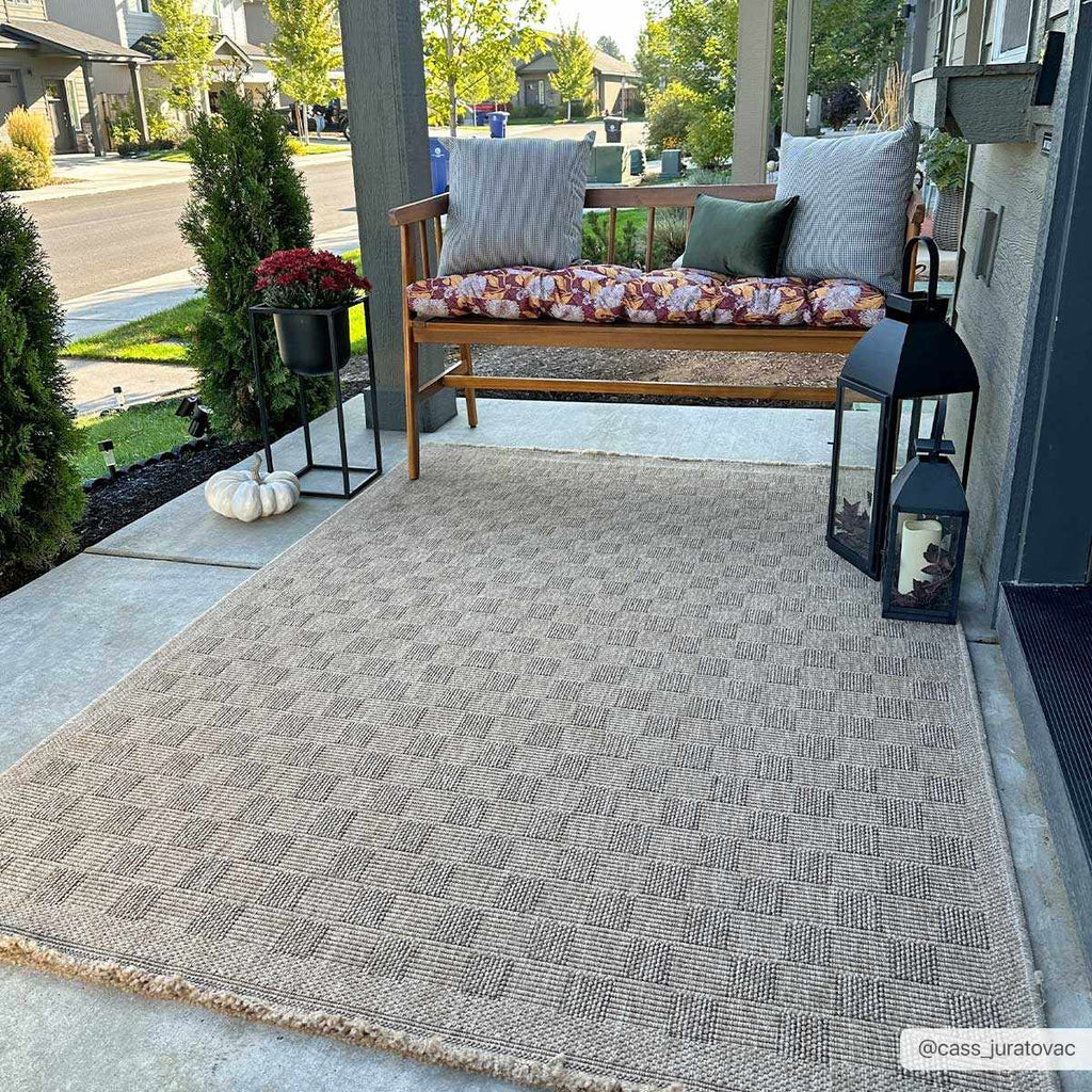 Jurek Beige Checkered Outdoor Area Rug