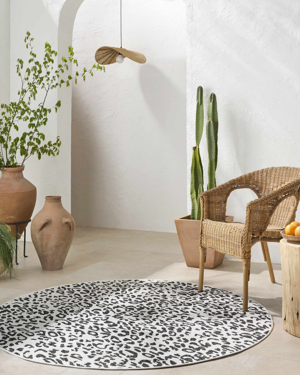 Alderbury White Leopard Print Outdoor Rug
