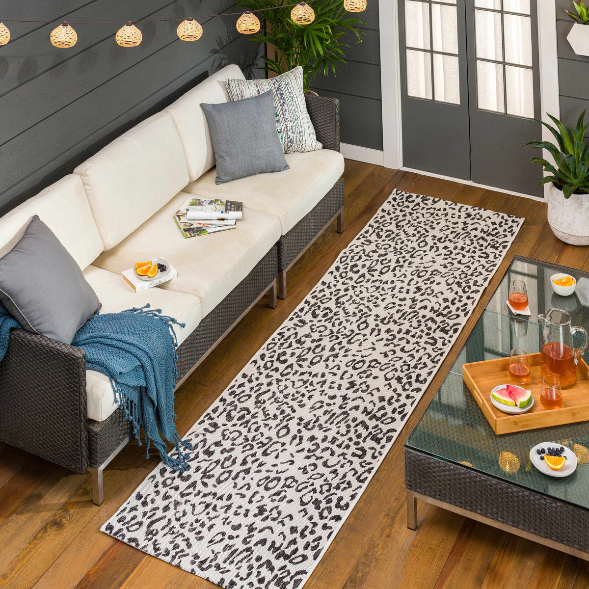 Alderbury White Leopard Print Outdoor Rug