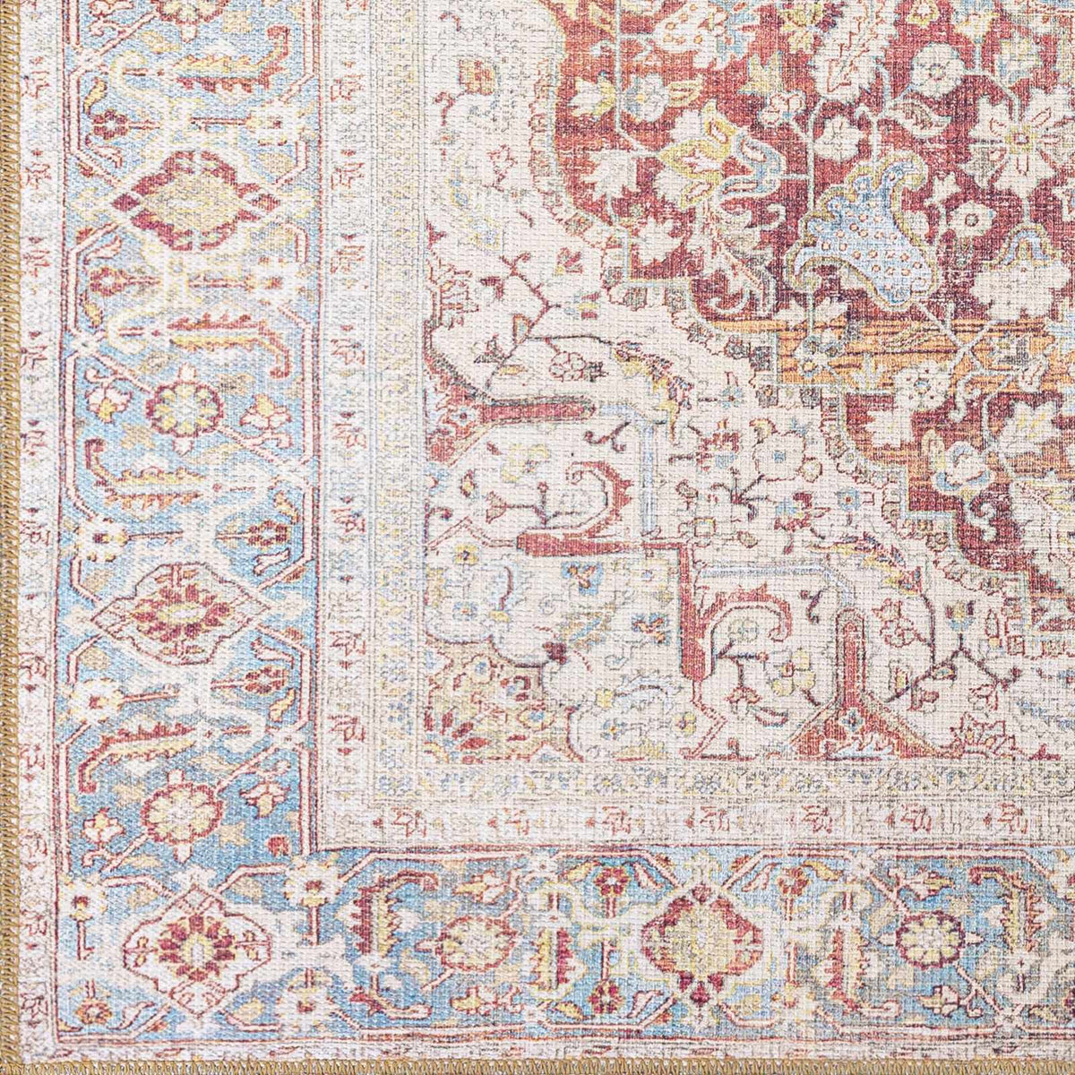 Cream Rust Leeston Washable Rug - Clearance