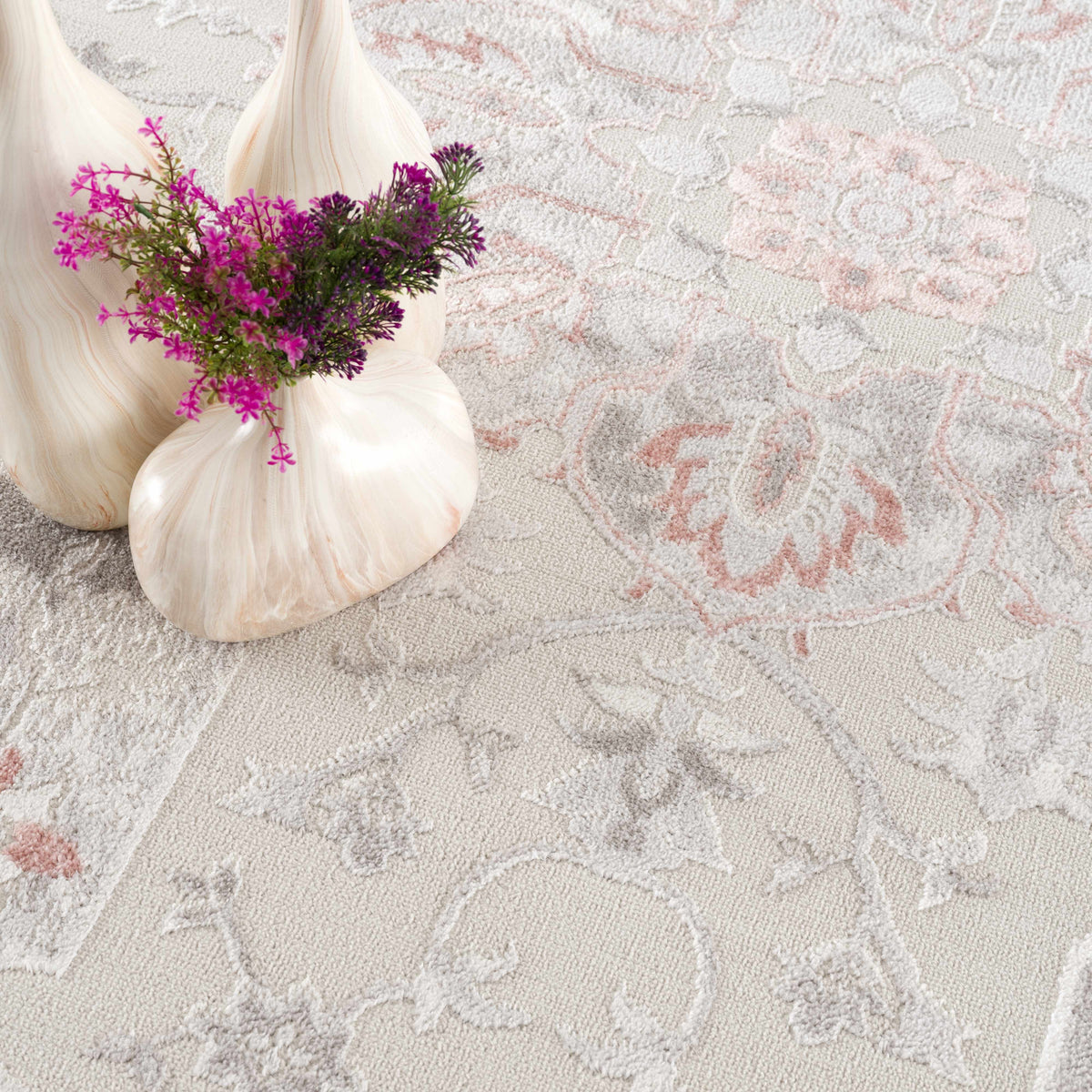 Calum Pink Floral Thick Area Rug - Clearance
