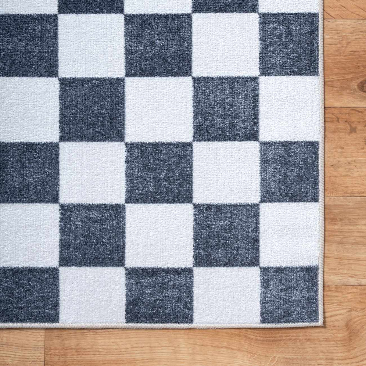 Imaran Antrasit Cream Checkered Washable Area Rug