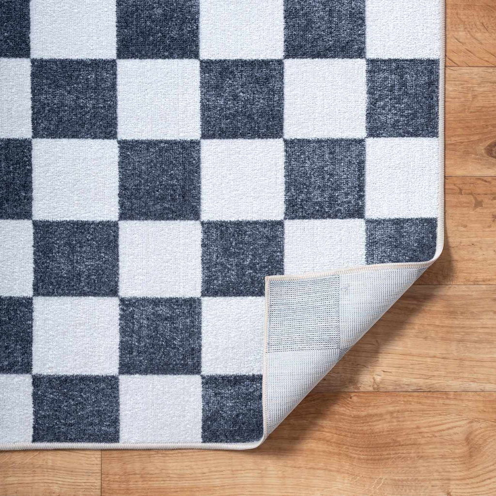 Imaran Antrasit Cream Checkered Washable Area Rug