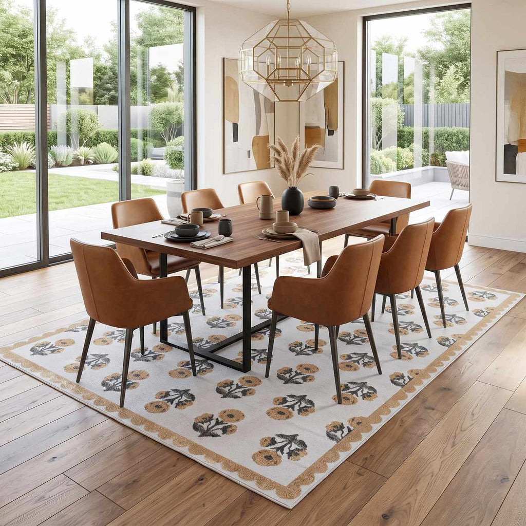 Linnet Beige Floral Washable Area Rug