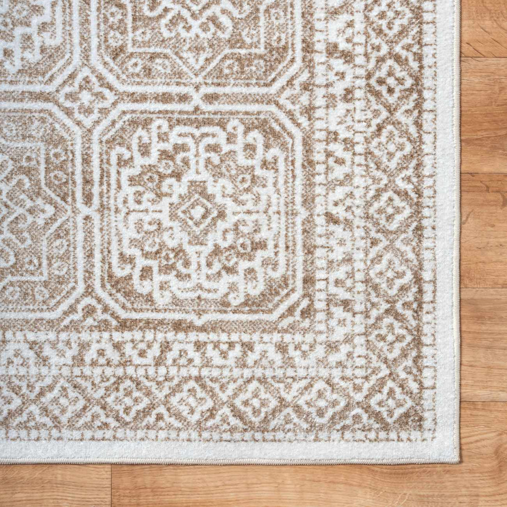 Dakari Light Brown Geometric Washable Area Rug