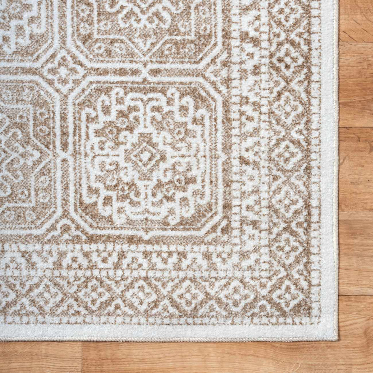Dakari Light Brown Geometric Washable Area Rug
