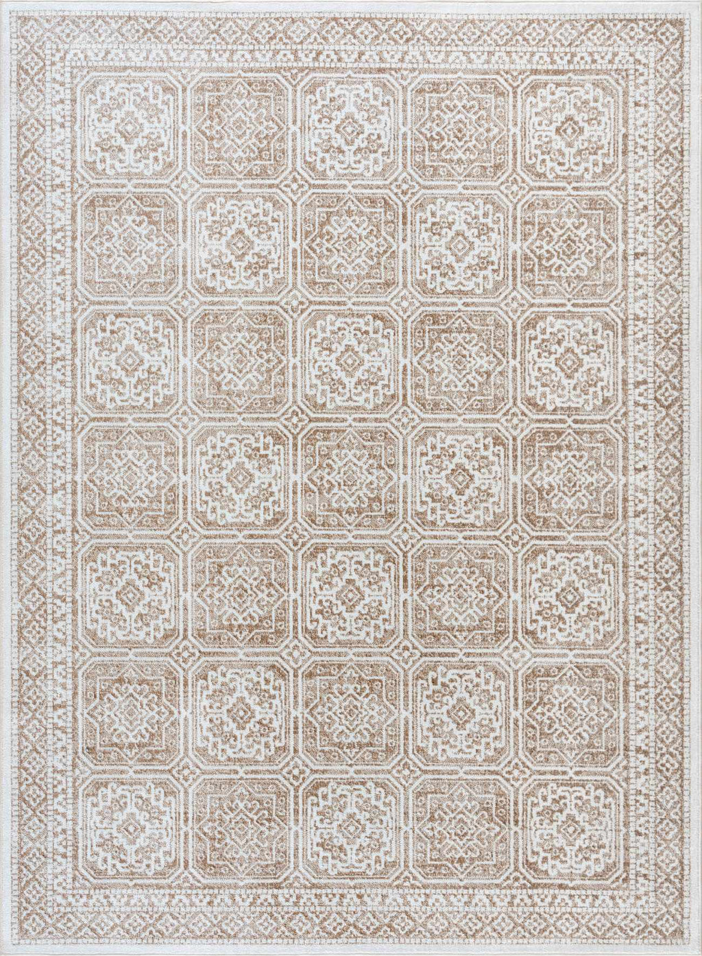 Dakari Light Brown Geometric Washable Area Rug