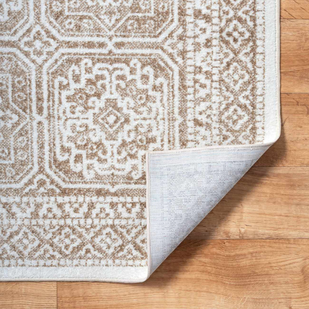 Dakari Light Brown Geometric Washable Area Rug