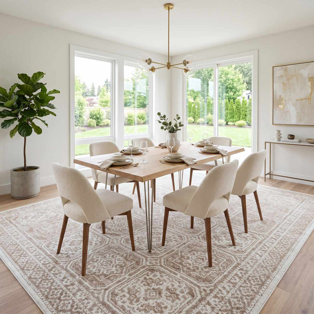 Dakari Light Brown Geometric Washable Area Rug