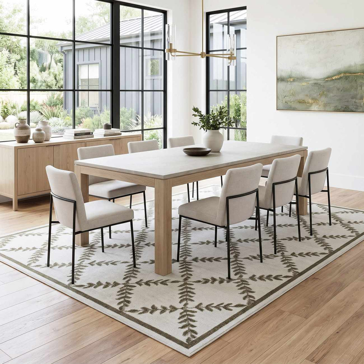 Donier Beige Geometric Washable Area Rug
