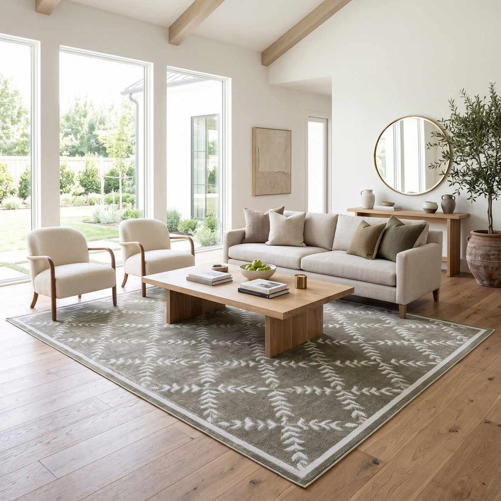 Donier Green Geometric Washable Area Rug