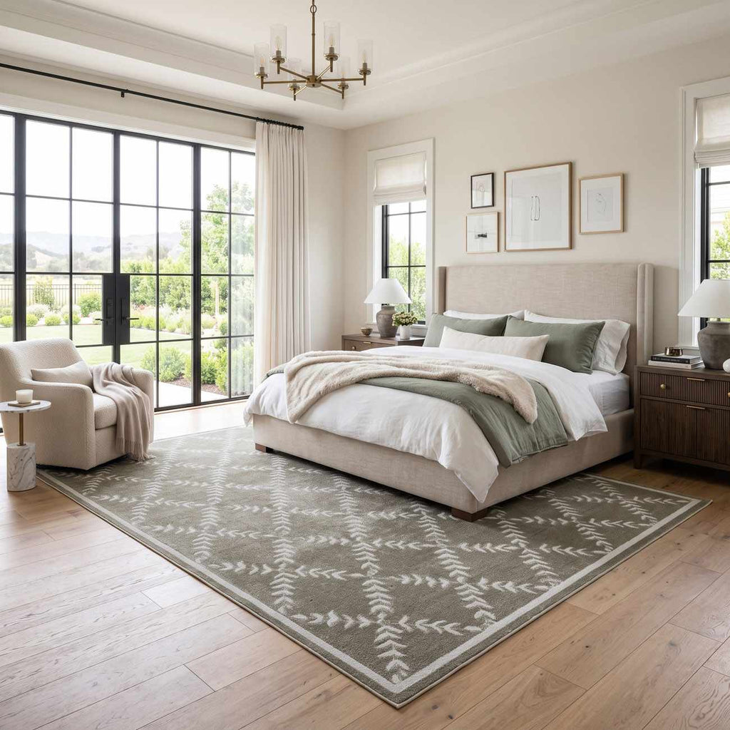 Donier Green Geometric Washable Area Rug
