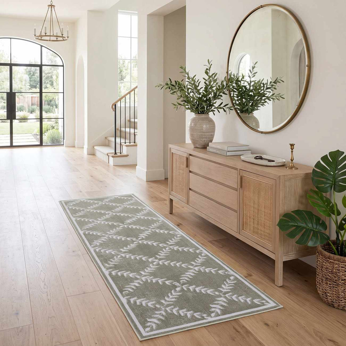 Donier Green Geometric Washable Area Rug