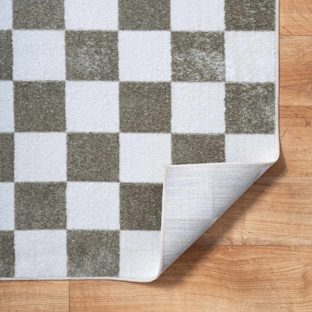 Imaran Cream Gold Checkered Washable Area Rug