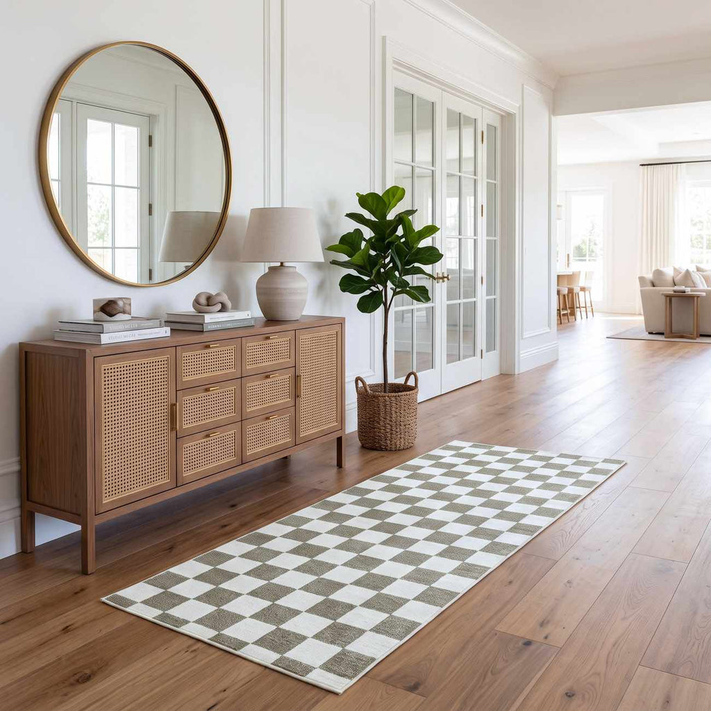 Imaran Cream Gold Checkered Washable Area Rug