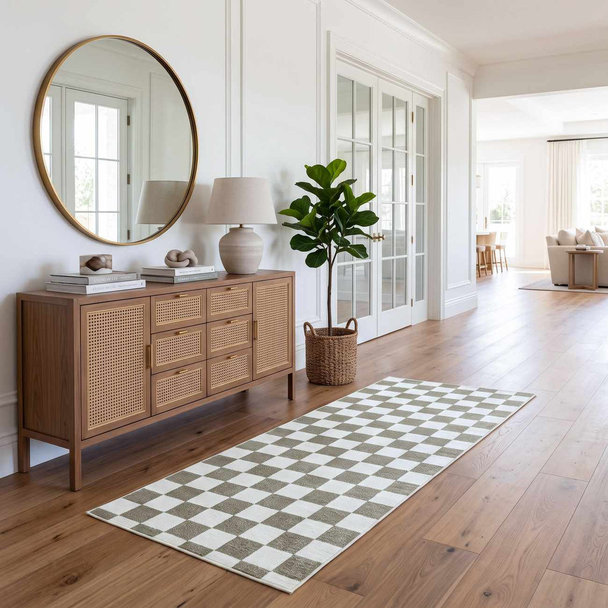 Imaran Cream Gold Checkered Washable Area Rug