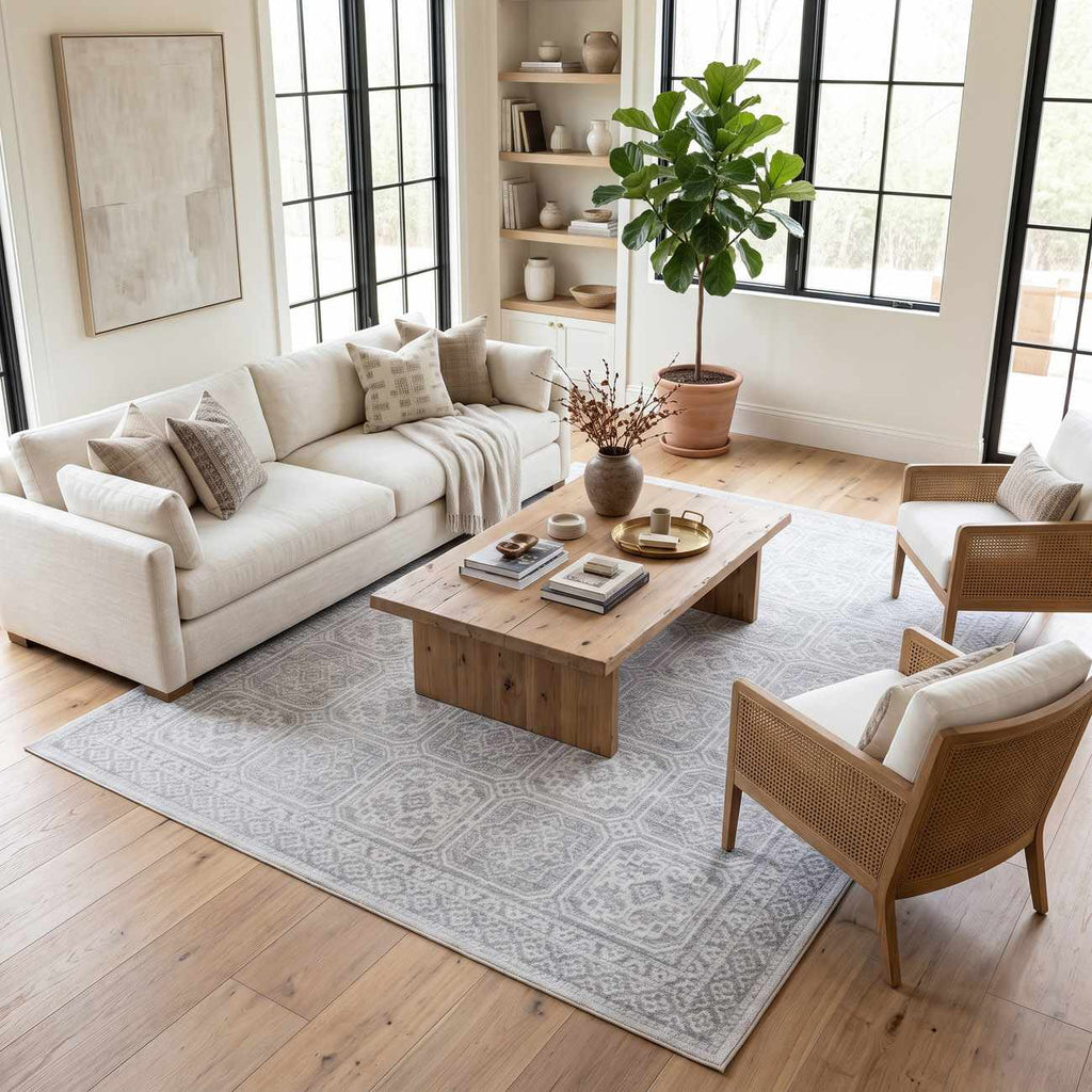 Dakari Gray Geometric Washable Area Rug