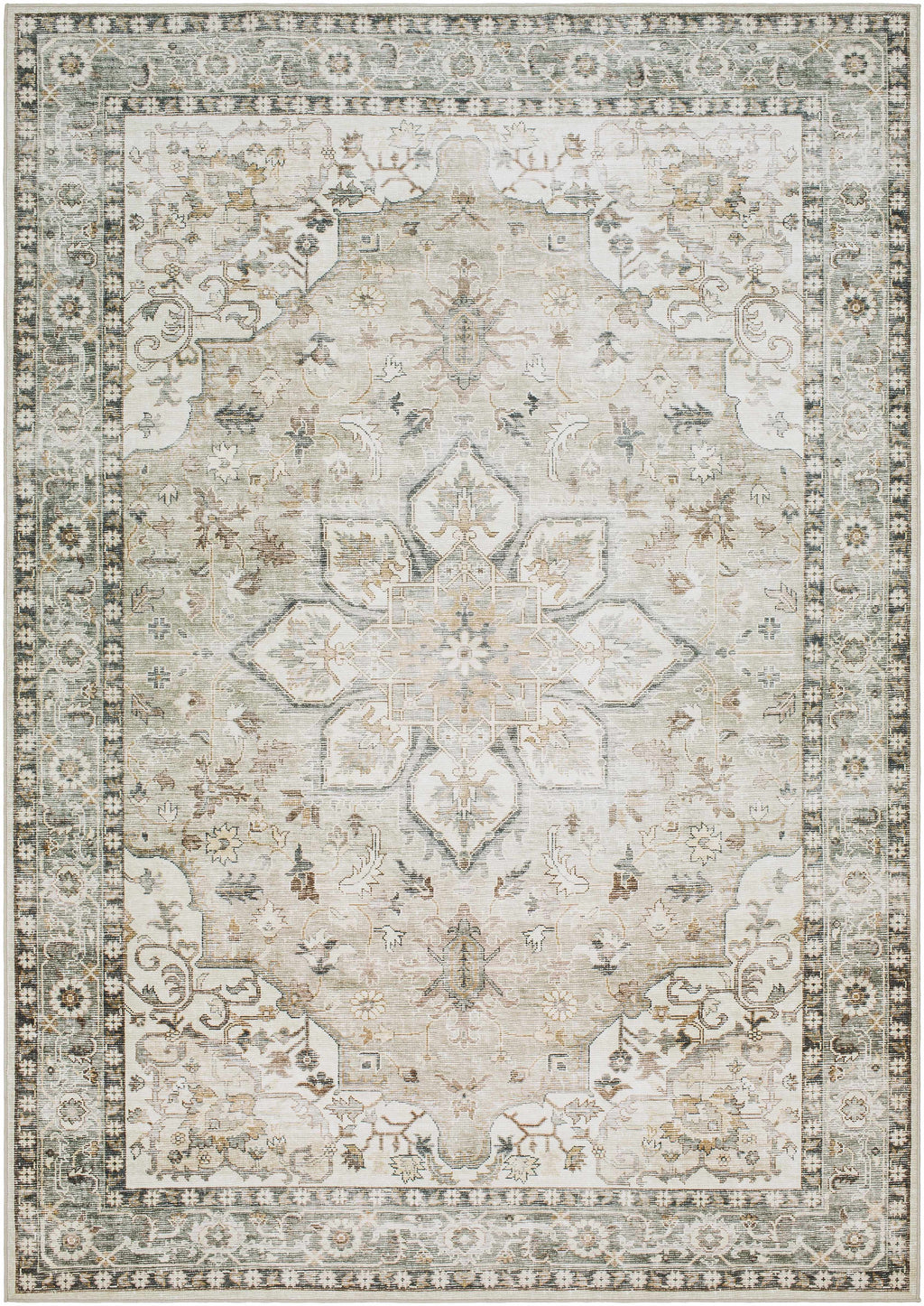 Lotan Sage Medallion Washable Area Rug