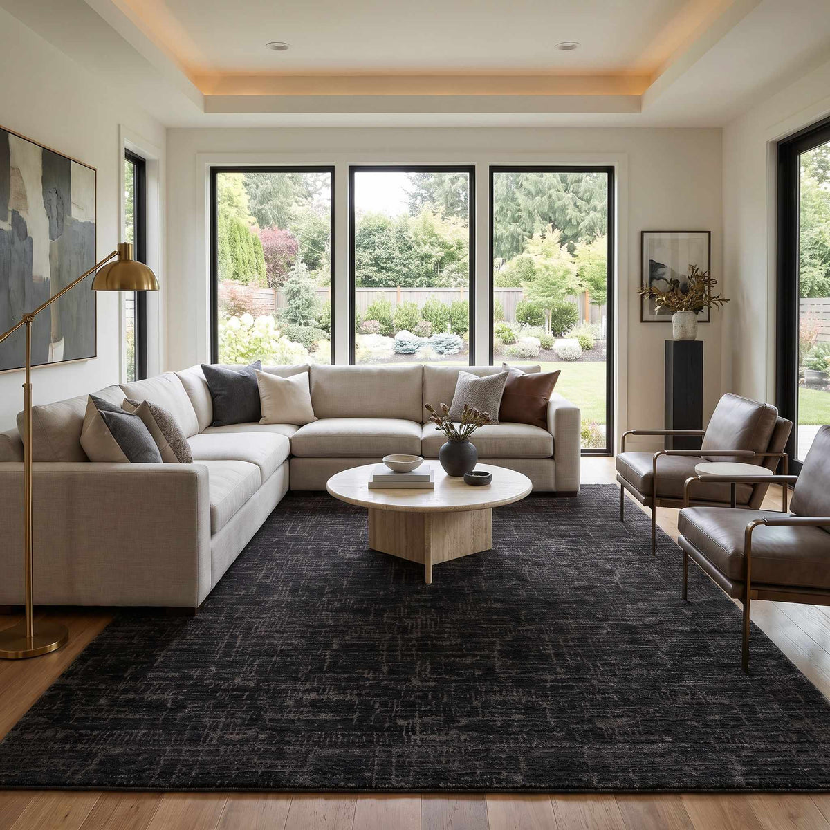 Favian Black Contemporary Washable Area Rug