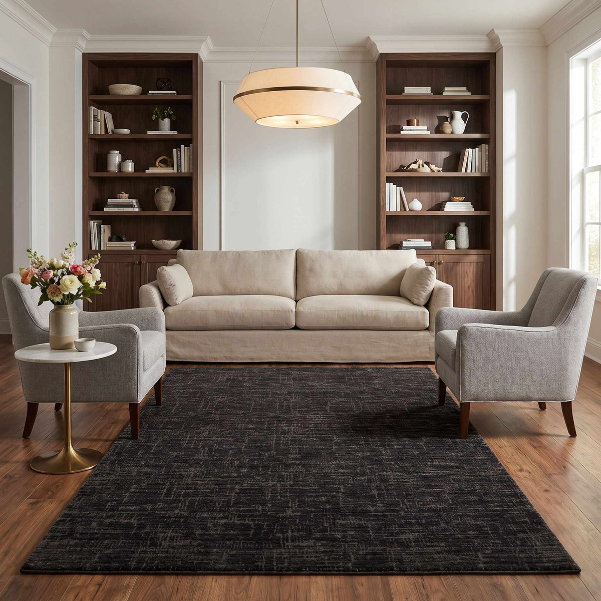 Favian Black Contemporary Washable Area Rug