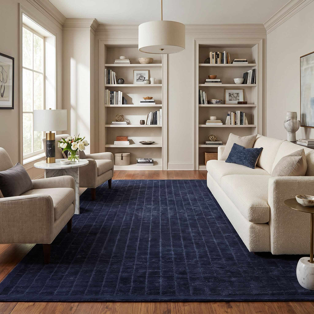 Jolene Navy Blue Contemporary Washable Area Rug
