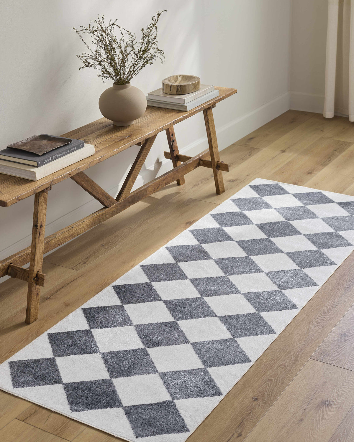 Ulric Navy Blue Diamond Washable Area Rug
