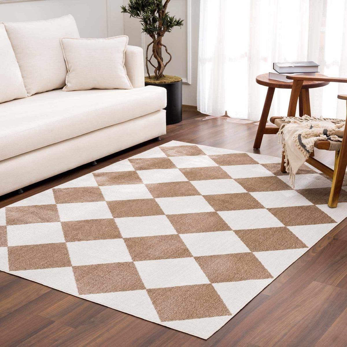 Ulric Brown Diamond Washable Area Rug