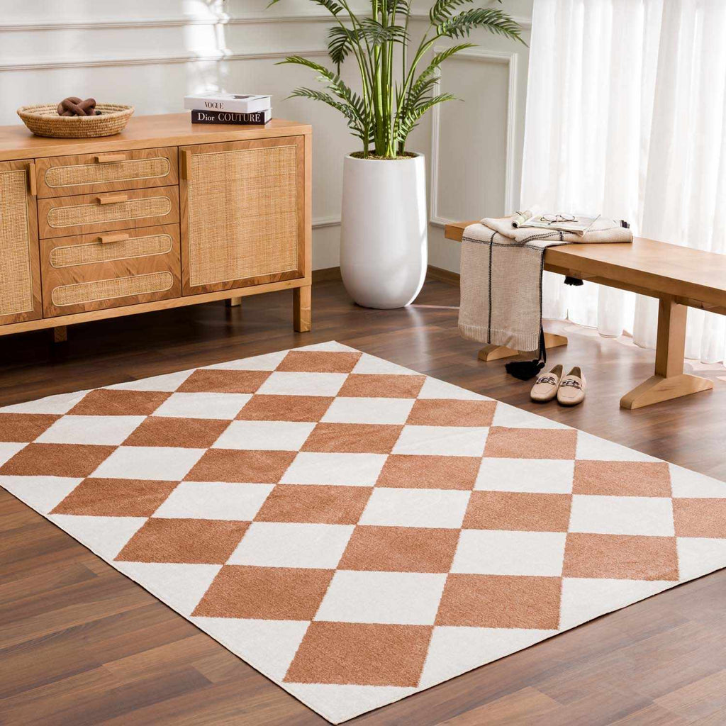 Ulric Chestnut Diamond Washable Area Rug