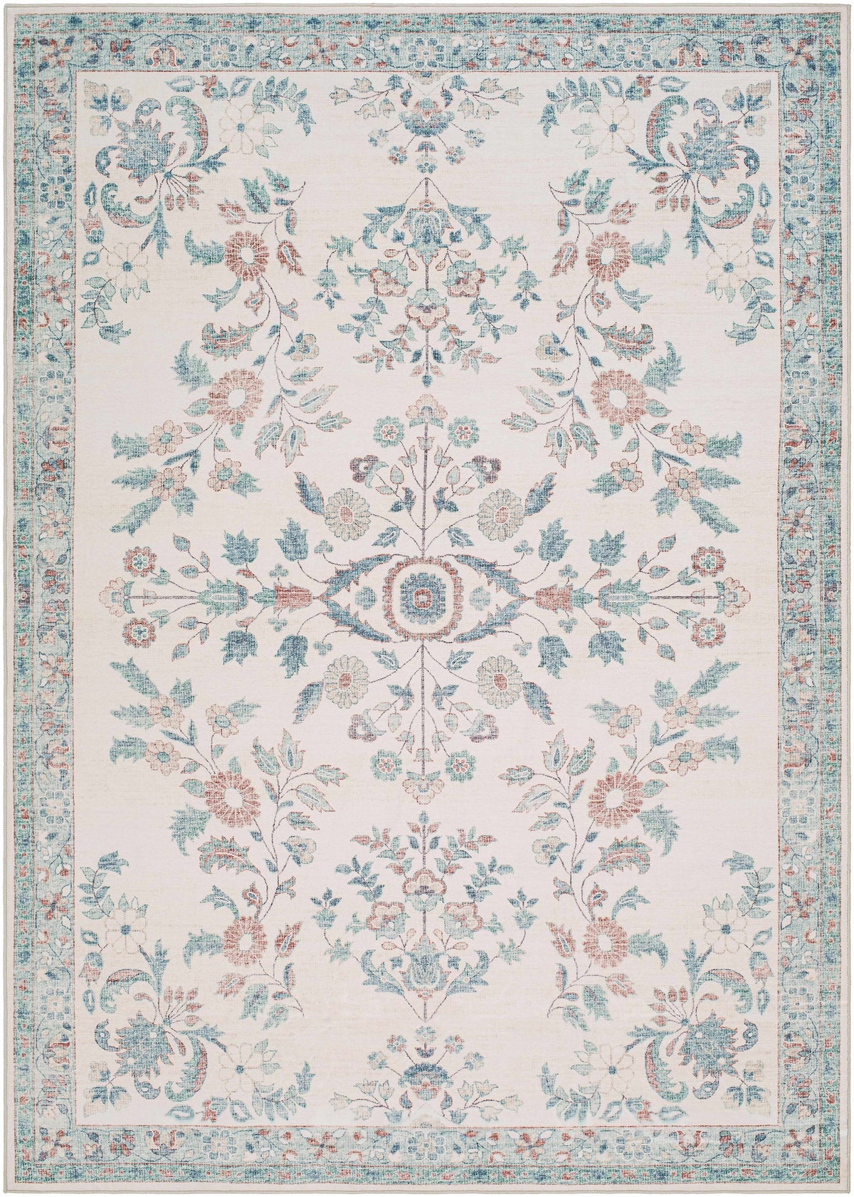 Meyly Pink & Green Washable Area Rug