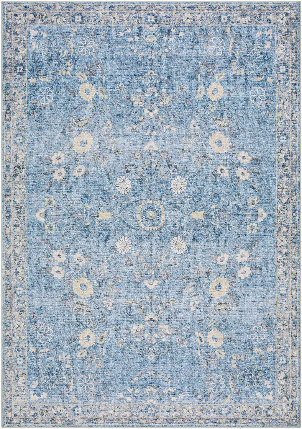 Meyly Blue Washable Area Rug