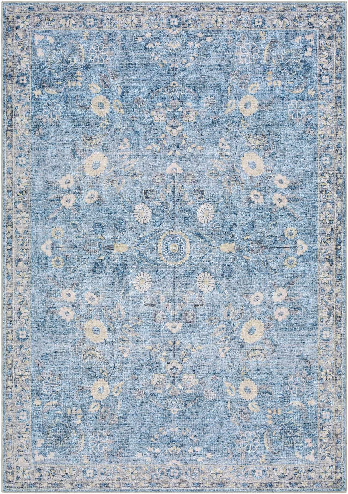 Meyly Blue Washable Area Rug