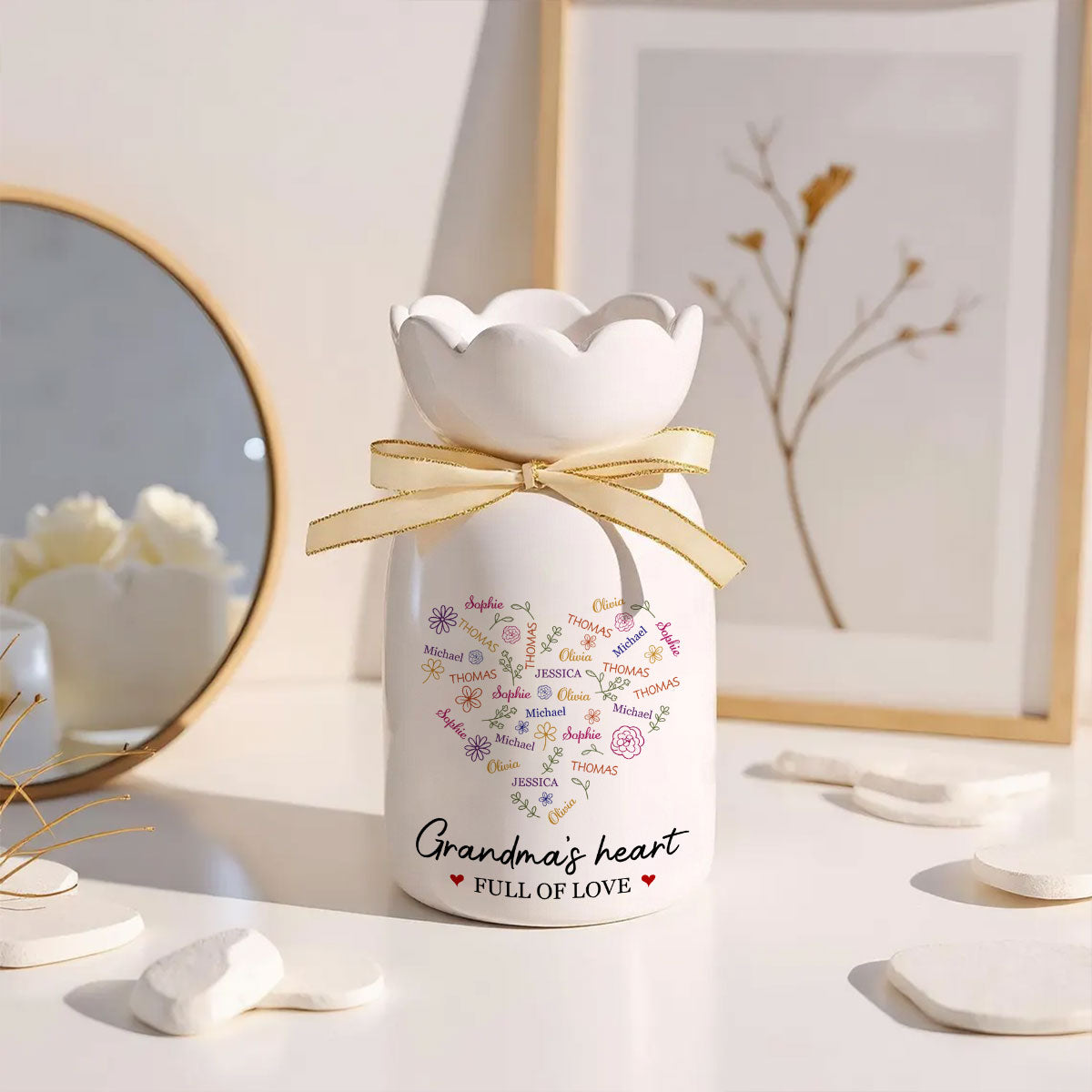 A Heart Full Of Love - Personalized Ribbon Tie Flower Vase