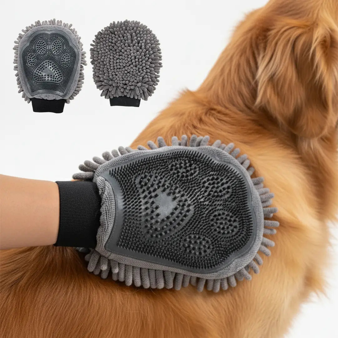 Muddy Mat® Dog Washing Gloves – Dual-Sided Pet Grooming Mitt with TPR Brush & Chenille Microfiber – Dog Wash Mitt for Bathing, Shedding & Hair Removal – Pet Bath Gloves for All Coat Types