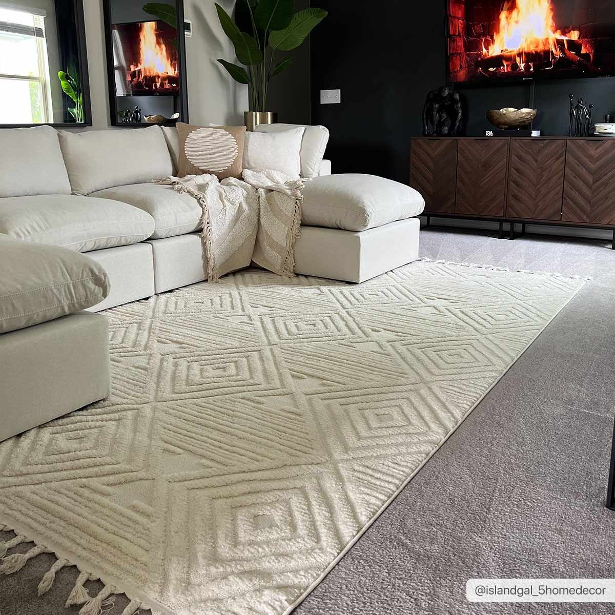 Manyas 3D Bone Area Rug with Tassels - Clearance