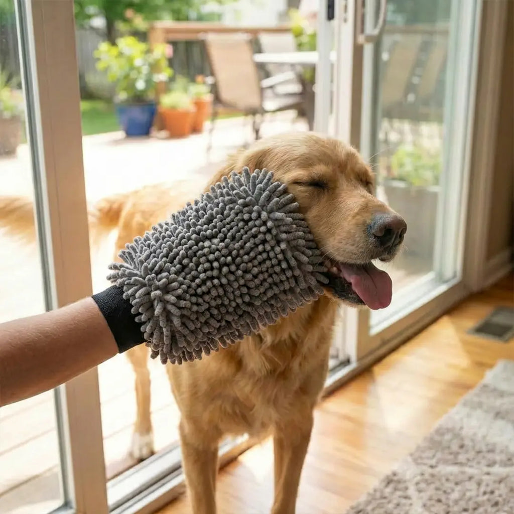 Muddy Mat® Dog Washing Gloves – Dual-Sided Pet Grooming Mitt with TPR Brush & Chenille Microfiber – Dog Wash Mitt for Bathing, Shedding & Hair Removal – Pet Bath Gloves for All Coat Types