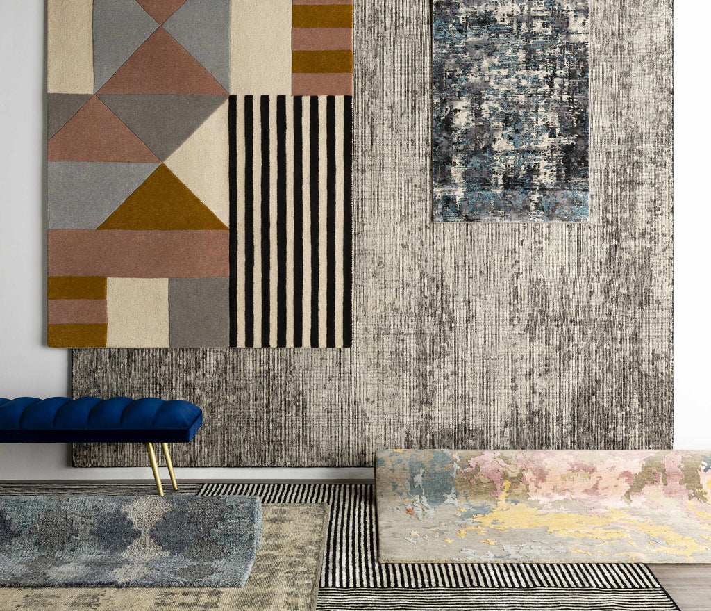 Black&White Striped Sheen Viscose Area Rug