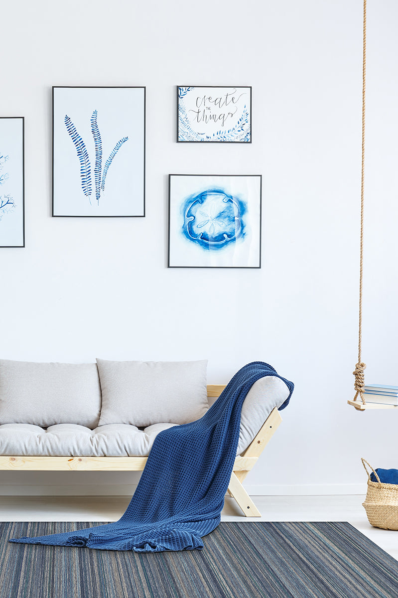 Multi Stripe Blue Flatwoven Rug