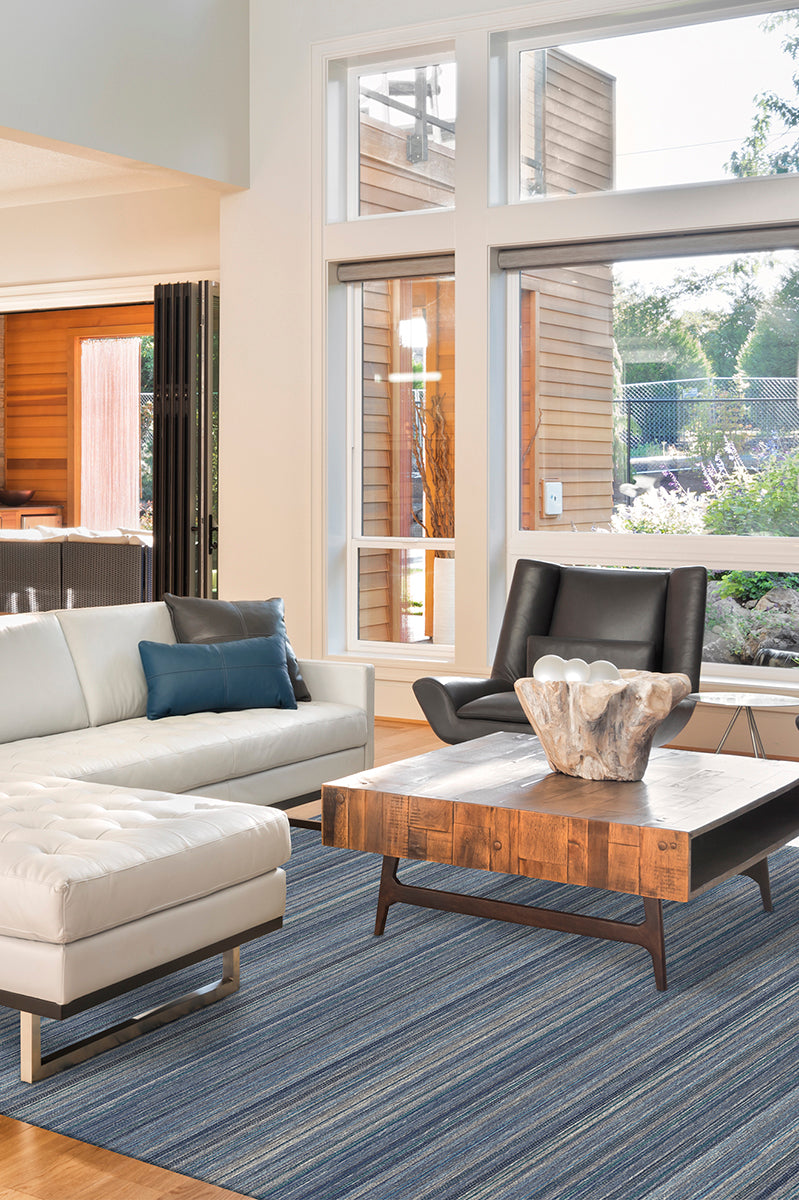 Multi Stripe Blue Flatwoven Rug