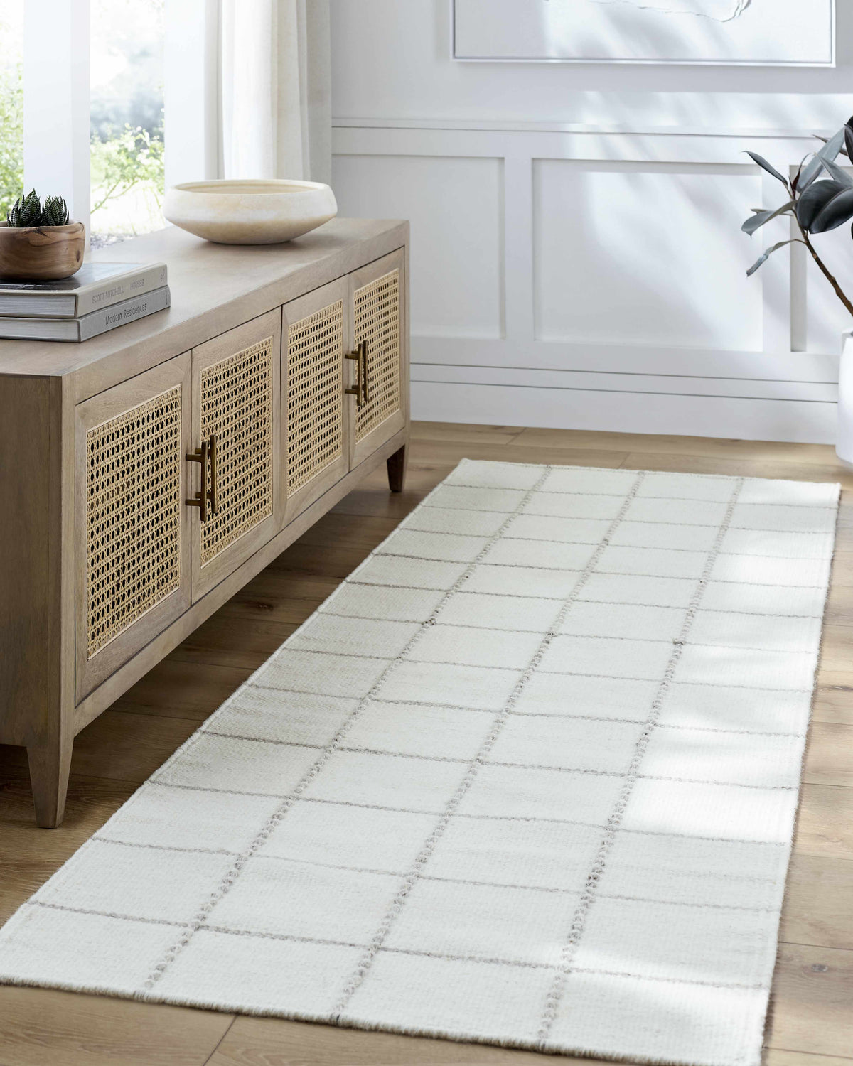 Nissa White Gray Checkered Wool Rug