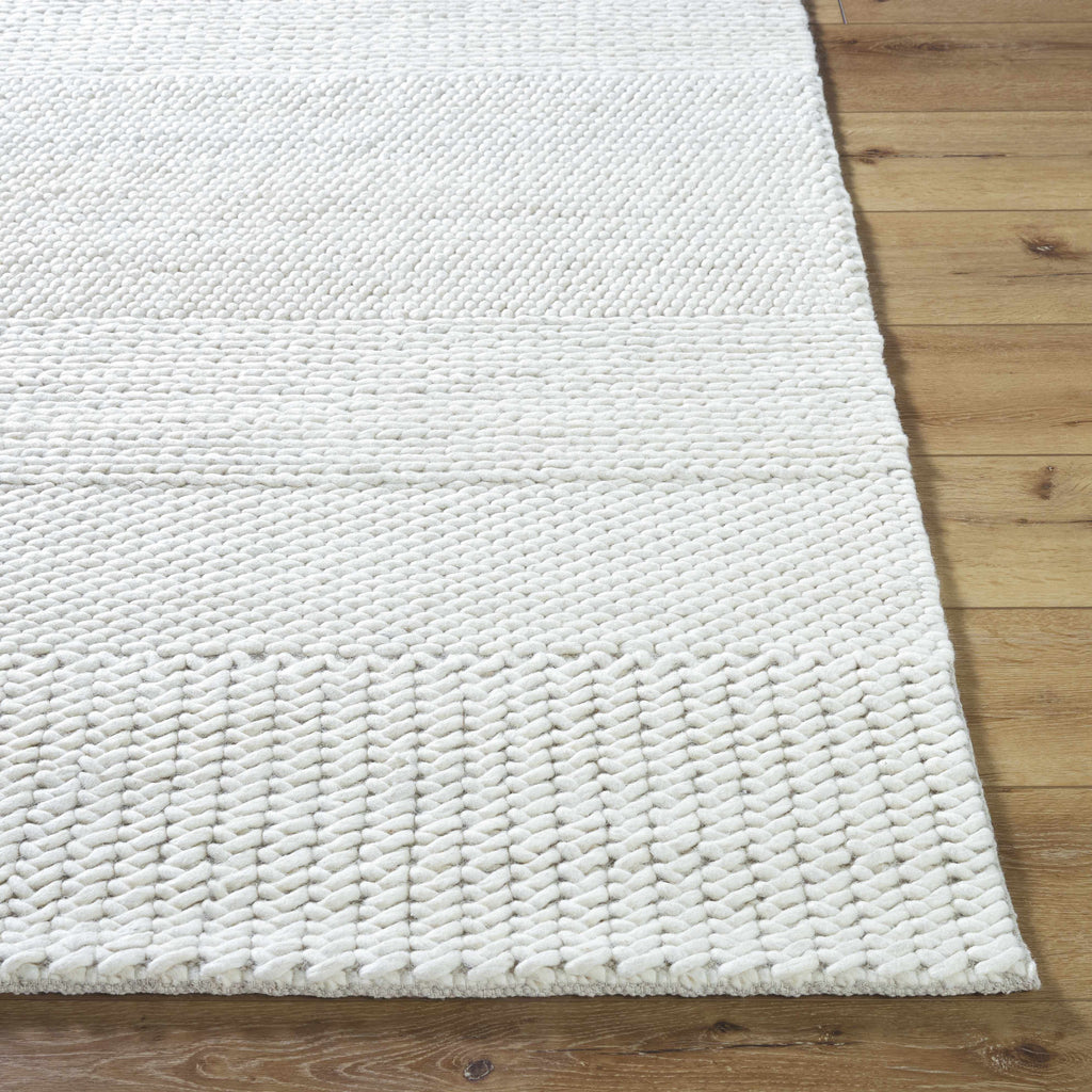 Ivaryn Ivory Subtle Linear Textured Wool Handmade Area Rug