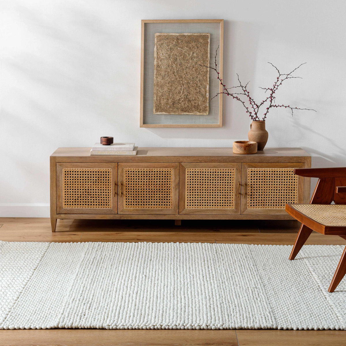 Ivaryn Ivory Subtle Linear Textured Wool Handmade Area Rug