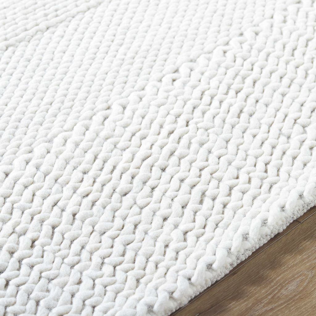 Ivaryn Ivory Subtle Linear Textured Wool Handmade Area Rug