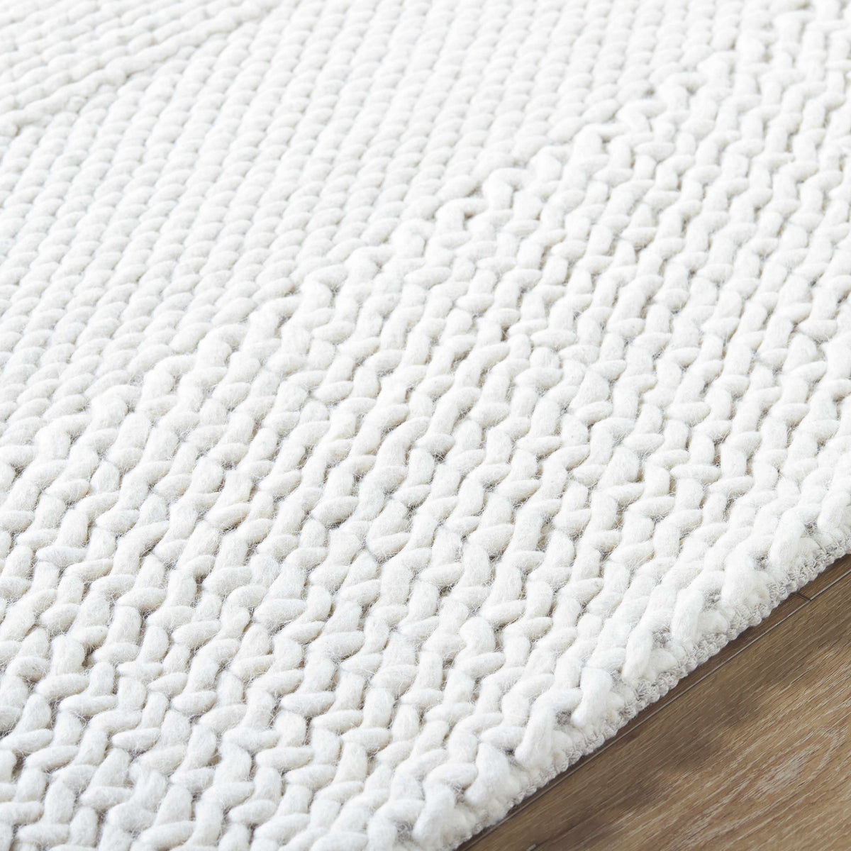 Ivaryn Ivory Subtle Linear Textured Wool Handmade Area Rug