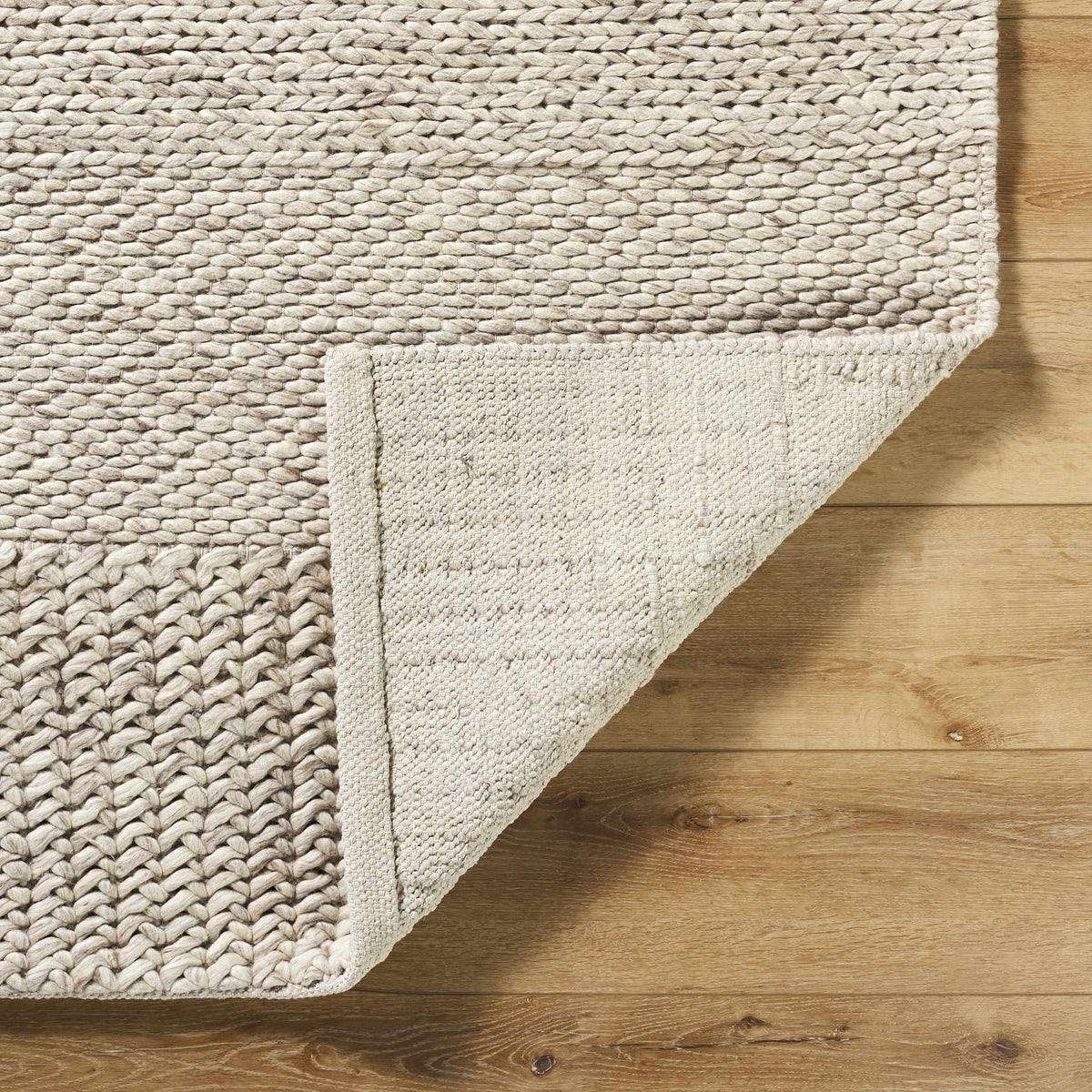 Bevarn Beige Subtle Linear Textured Wool Handmade Area Rug